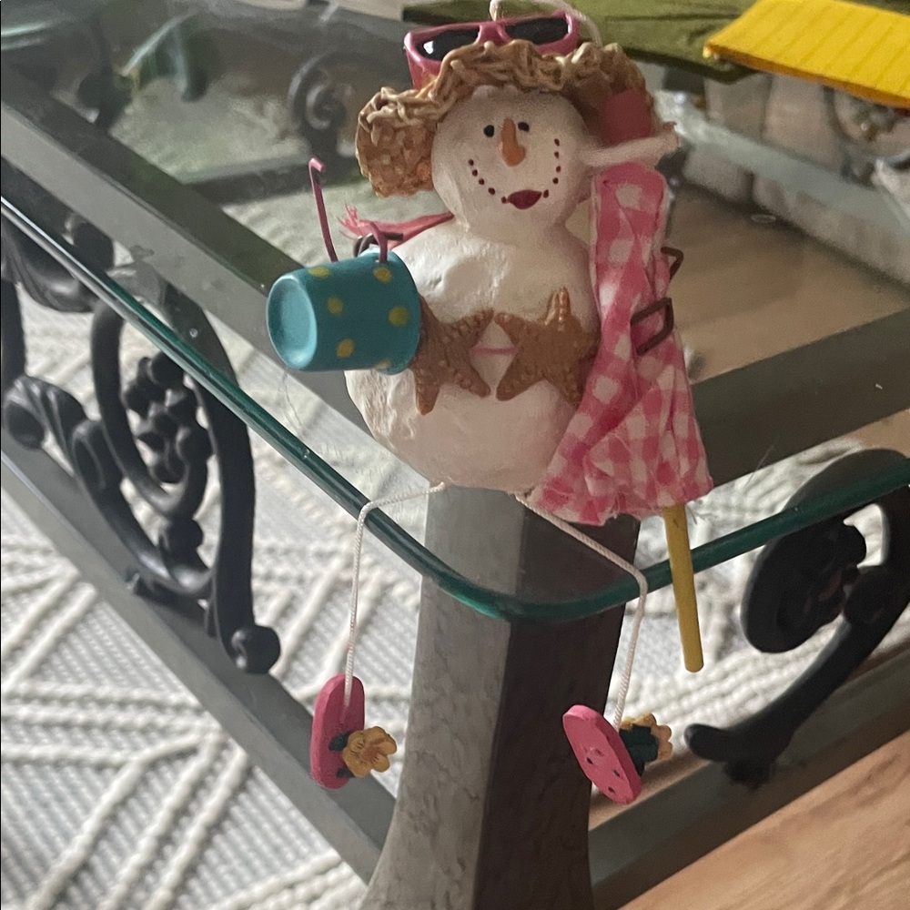 Beachy Snowman Ornament with Pink and Blue Details